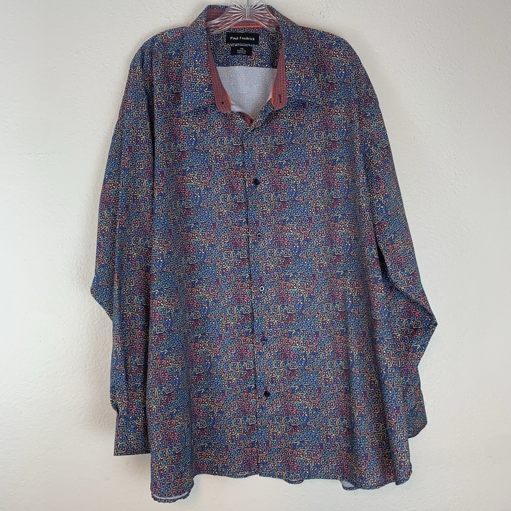 Paul Fredrick Shirt Mens 3XL Classic Fit Button Up Funky Retro Stretch Geometric